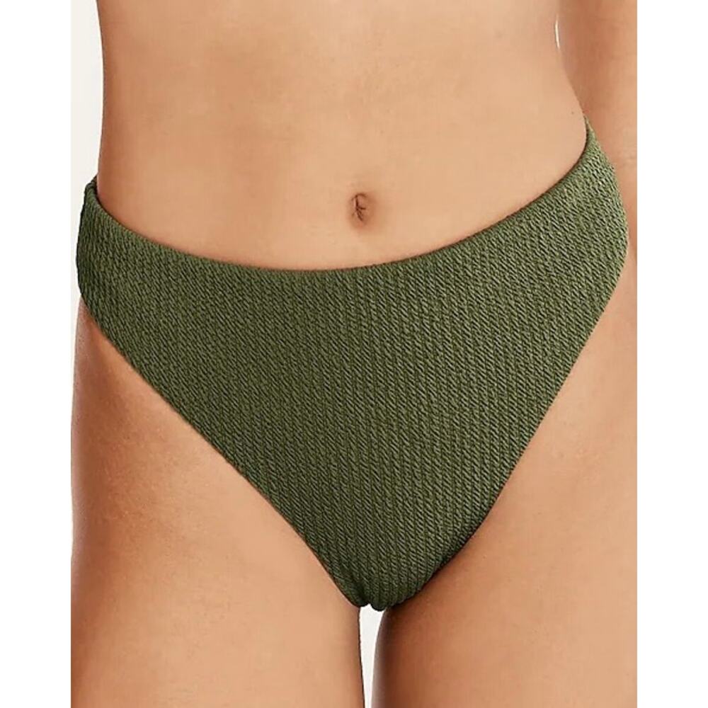 J. Crew Green Textured Curved Waist Cheeky Bikini Bottom Size XS
